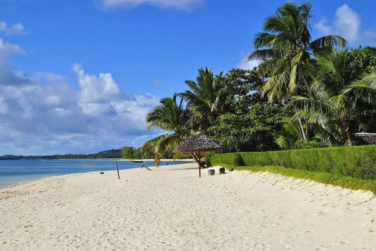 Plage bordée de cocotiers sur l'île aux Nattes, à Sainte-Marie